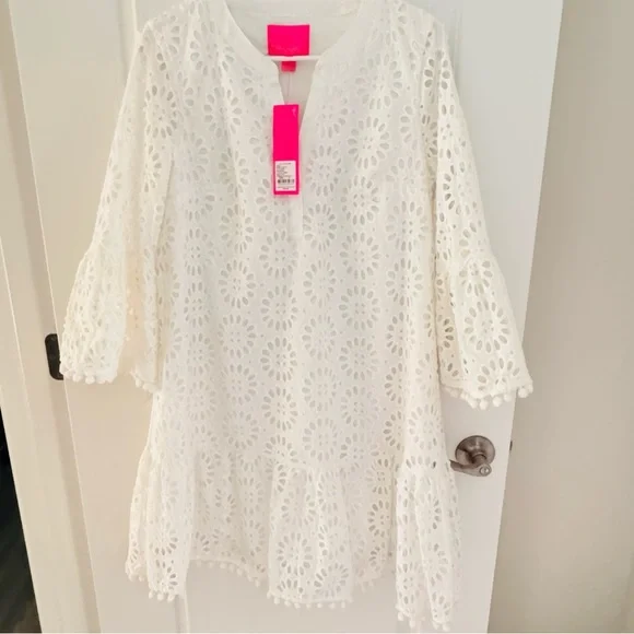 Size S Lilly Pulitzer cotton bekah dress white Elegant White Eyelet Dress - Picture 6 of 12